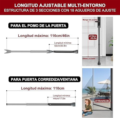 Miniatura 3 de AceMining Barra de seguridad para puerta mejorada y barra de patio deslizante, topes resistentes ajustables para el hogar, apartamento, viajes