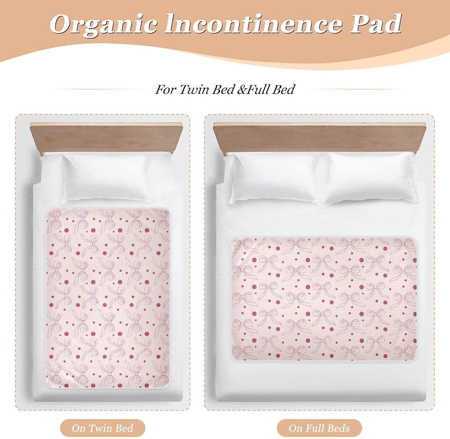 CEBUGI 34” x 52”Washable Underpads Heavy Absorbency Waterproof Incontinence Bed Pads Bow Pattern Pee Pads for Adults Kids and Baby