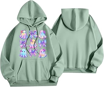 Halloween Hoodies for Women 2025 Fall Fashion Long Sleeve Cute Ghost Graphic Lightweight Hoodie with Pockets
