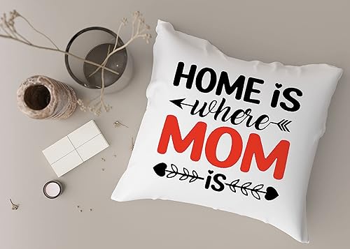 Miniatura 5 de Funda de cojín con texto en inglés Home is Wherever Mom is Decoration, regalo de cumpleaños para mamá, algodón, 18 x 18 pulgadas (solo funda)