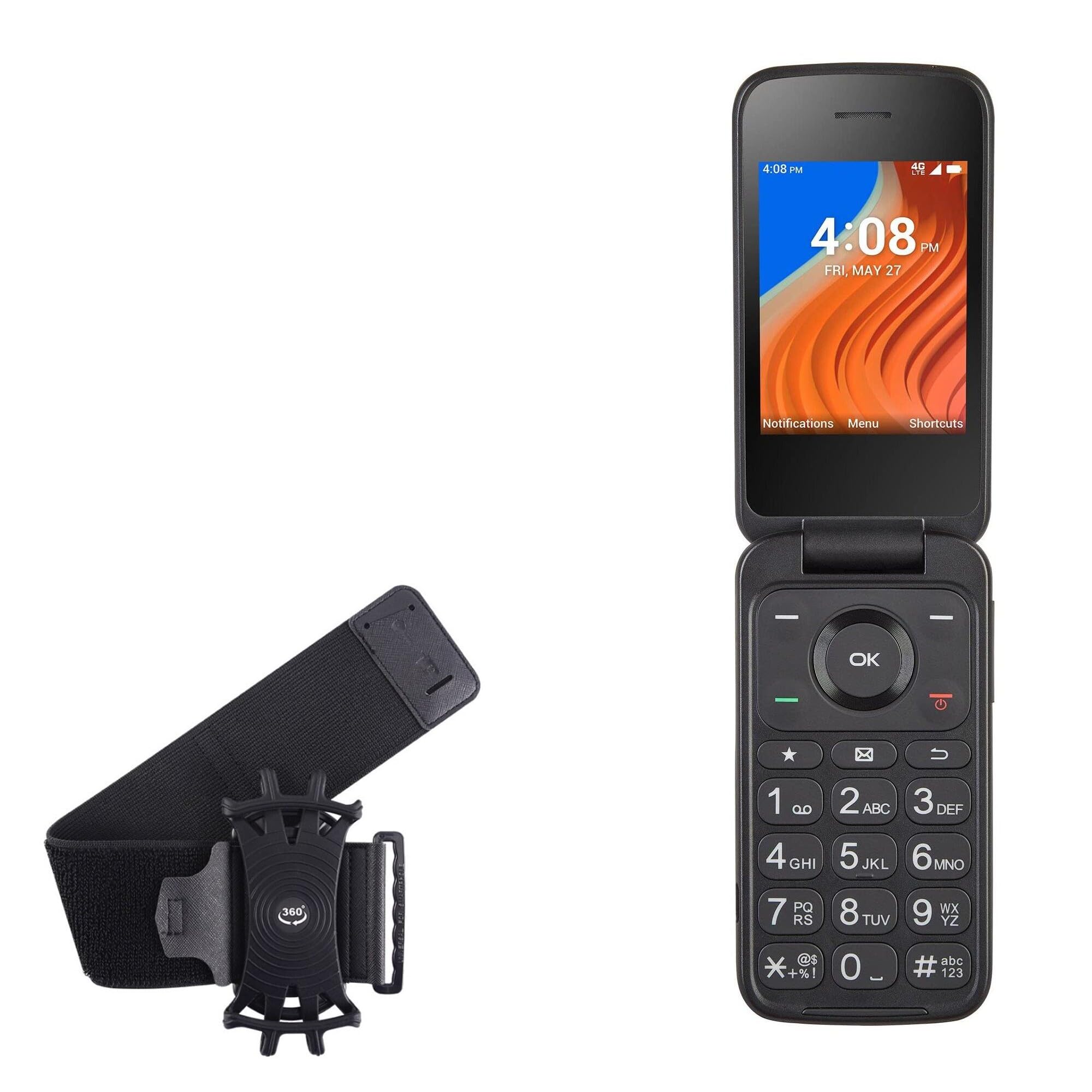 BoxWave Holster Compatible with TCL Flip 2 - ActiveStretch Sport Armband, Adjustable Armband for Workout and Running - Jet Black