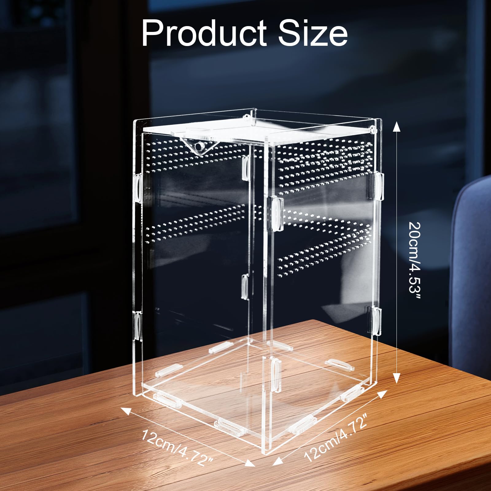 Godneei Acrylic Reptile Terrarium 12 x 12 x 20 cm, Reptile Vivarium, transparent - Image 3