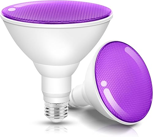 Miniatura 8 de Paquete de 2 bombillas de inundación moradas para exteriores, Par38 bombillas LED moradas no regulables de 15 W (equivalente a 100 W) E26 bombilla