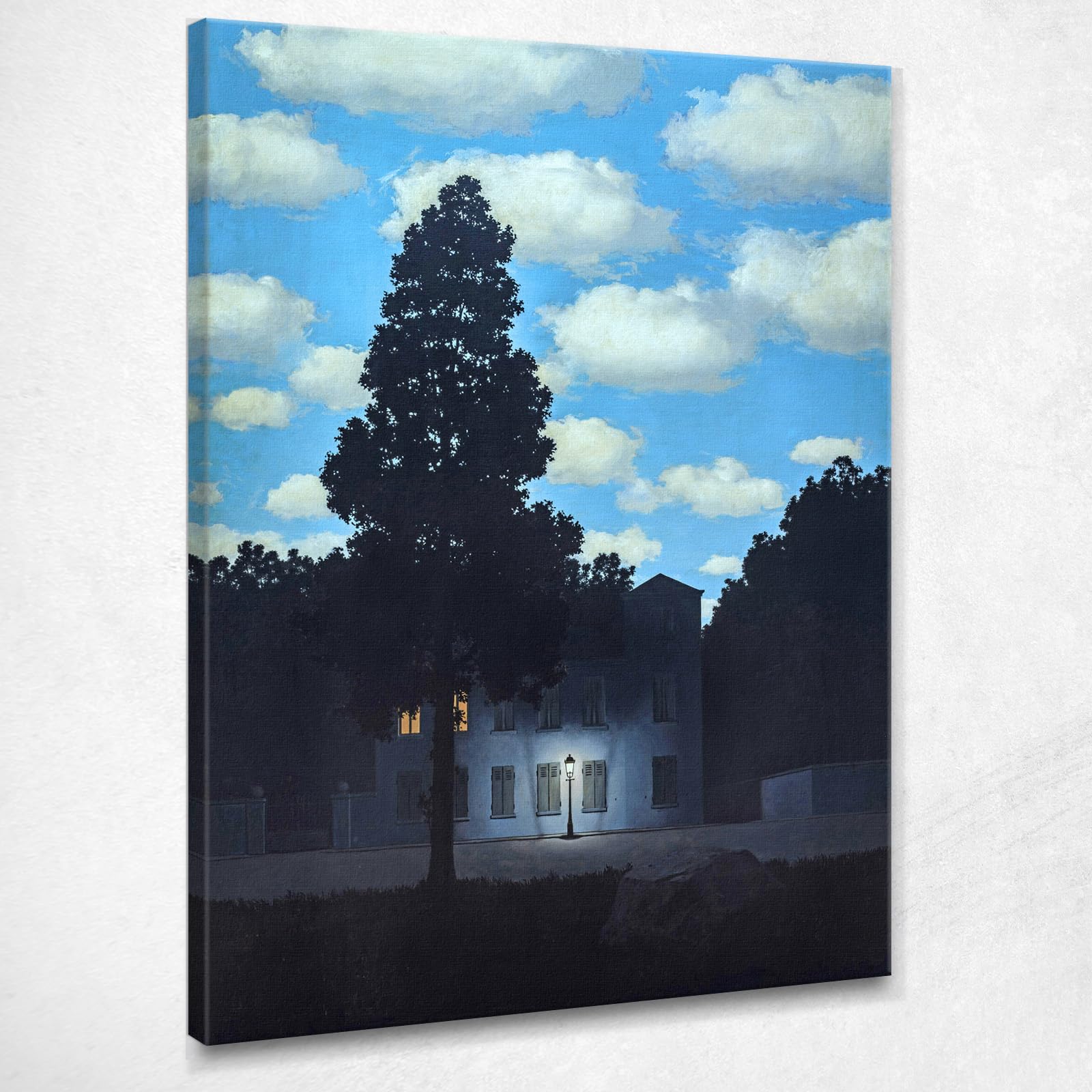 CheQuadro! L'empire des lumières Magritte, grand tableau de haute qualité imprimé sur toile, beaux-arts, encadré prêt à accrocher bsa19-50x70 cm