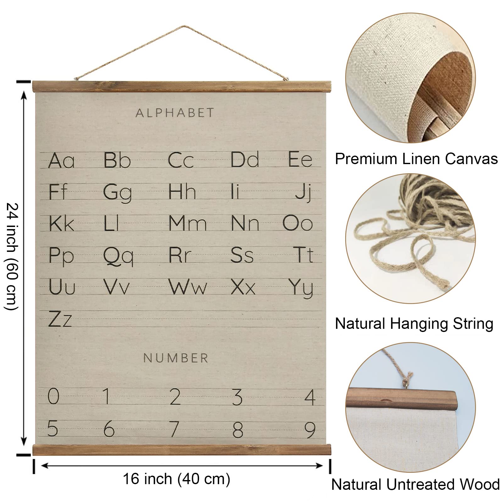 Poster Educativi Per Bambini Con Cornice In Legno – Set Alfabeto E Numeri 1-20 – 30,5 X 40,6 Cm – Decorazione Cameretta, Asilo, Aula - 4