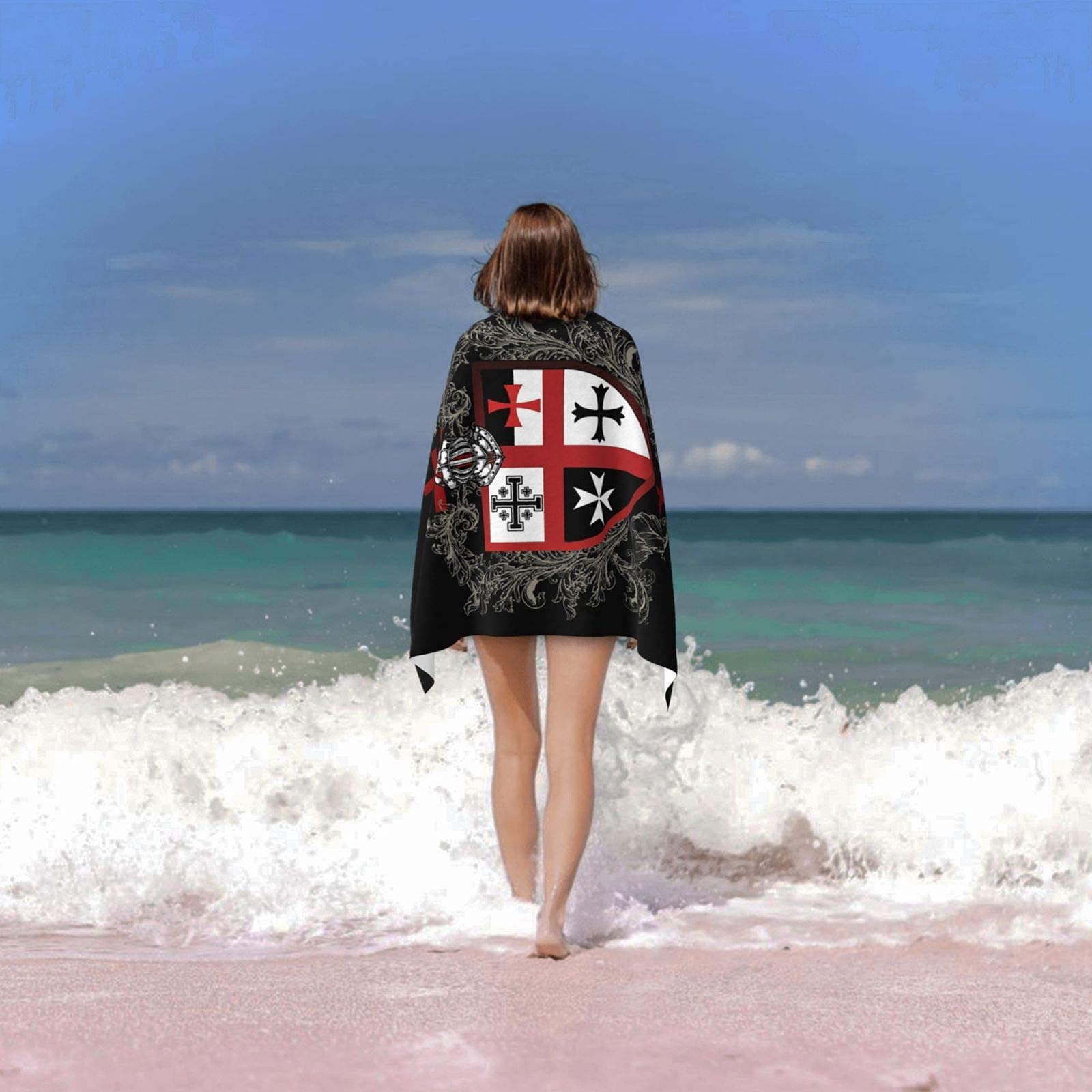 Serviette De Plage Microfibre 80x130 Cm - Symbole Templiers - Séchage Rapide, Légère, Sans Sable - Pour Plage, Piscine, Voyage - 2