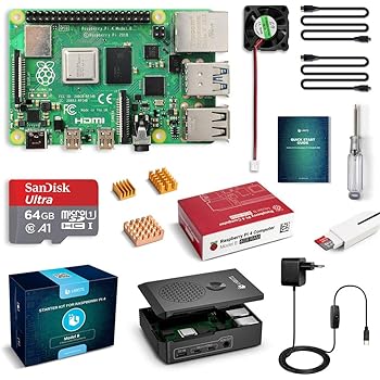 LABISTS Raspberry Pi 4 Model B 4GB RAM Starter Kit, RPi Barebone con MicroSD 64GB, Tipo C Alimentatore 5.1V 3A, Ventola, 2 Micro HDMI, Raspberry Pi 4 Case Protettiva Nera e Lettore di Scheda