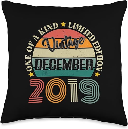 Vintage Birthday Retro Limited Edition Retro Gifts 5 Year Old Vintage December 2019 5th Birthday Retro Throw Pillow, 16x16, Multicolor