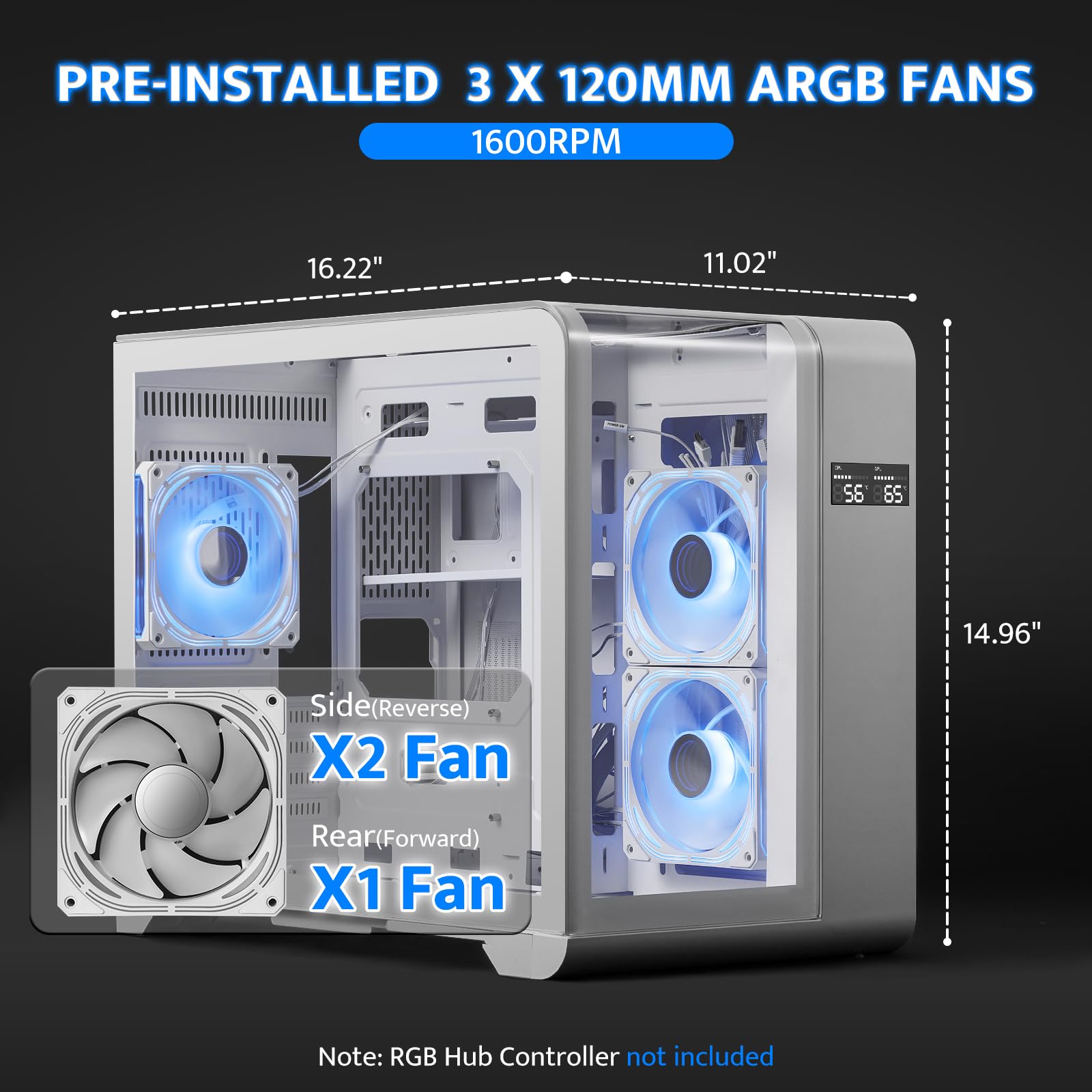 darkFlash MATX Gaming PC Case con schermo, tre lati vetro Micro-ATX custodia, curvo Full View Dual, 3 PWM ARGB Fans Computer Case preinstallato, Tipo C, RTX 40 compatibile, bianco (L280M)