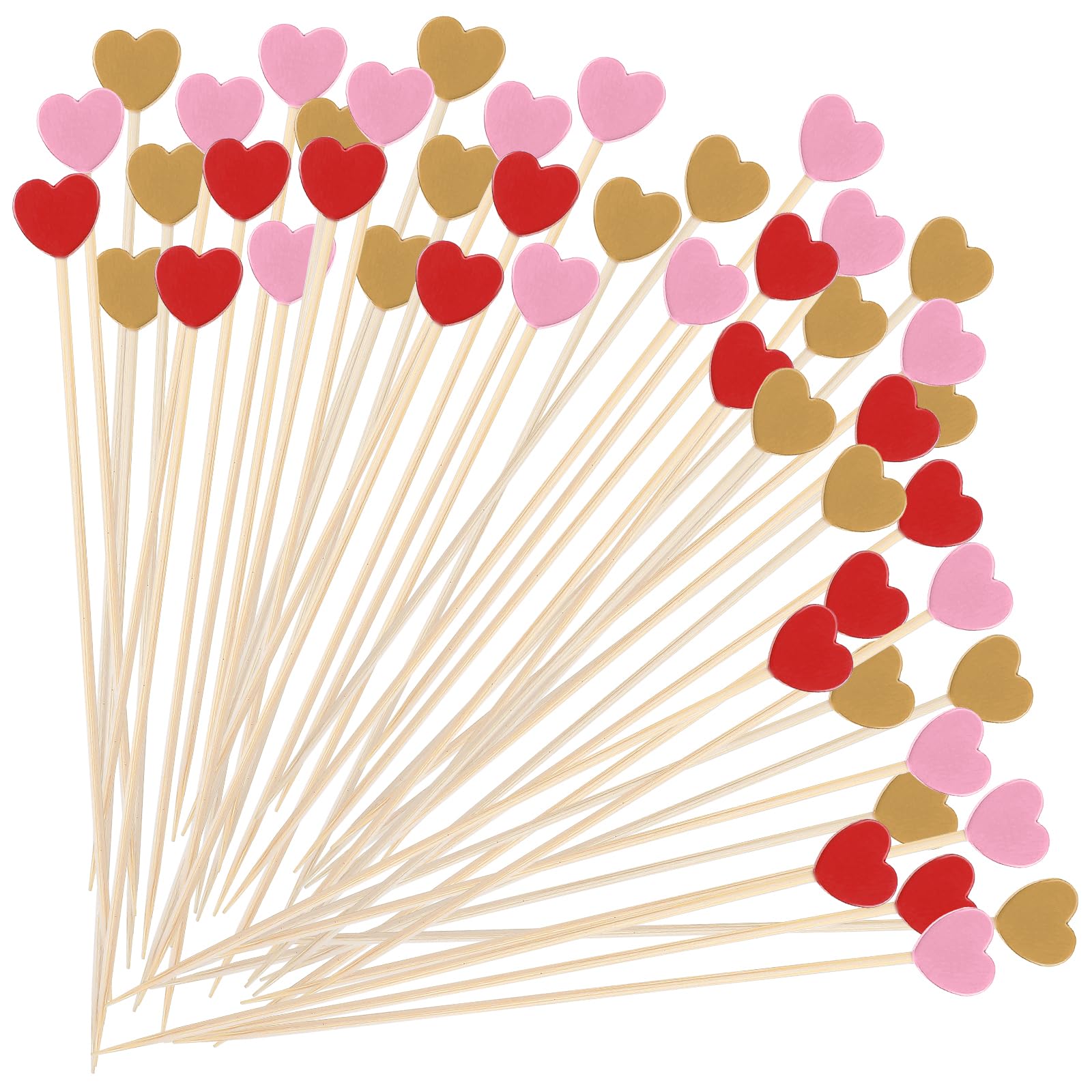 Amabro 100 Palillos Para Aperitivos,12cm Palillos De Cóctel De Bambú Con Forma De Corazón, Palillo De Dientes De Comida Charcutería Lindos Palillos De Brocheta En Forma De Corazón Decorativos