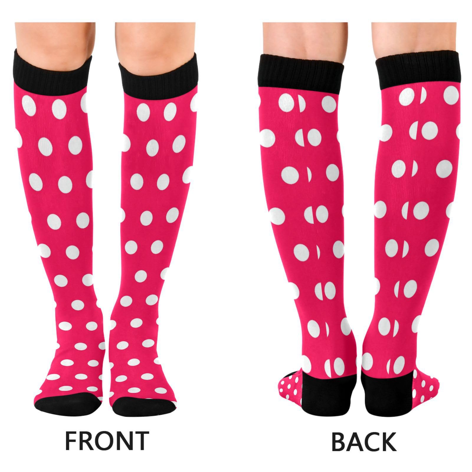 CZXW 1 Pair Polka Dots Red White Compression Socks 20-30mmHg Knee High Women Socks Tube Athletic Stockings for Men Sport Soccer Running Cycling Medical Nurse Winter Travel