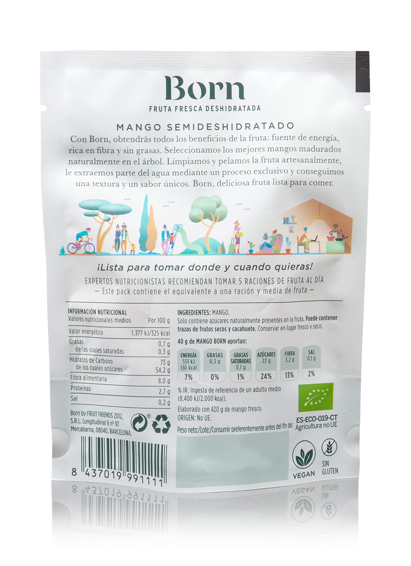 Born | Mango Deshidratado | Fruta Deshidratada Ecológica | Vegetariano, Vegano, sin Gluten | 40g