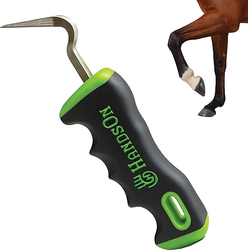 Handson Hoof Pick - Suministros de limpieza de caballos para el aseo diario de caballos - Empuñaduras ergonómicas y púa de metal con lima de pezuña
