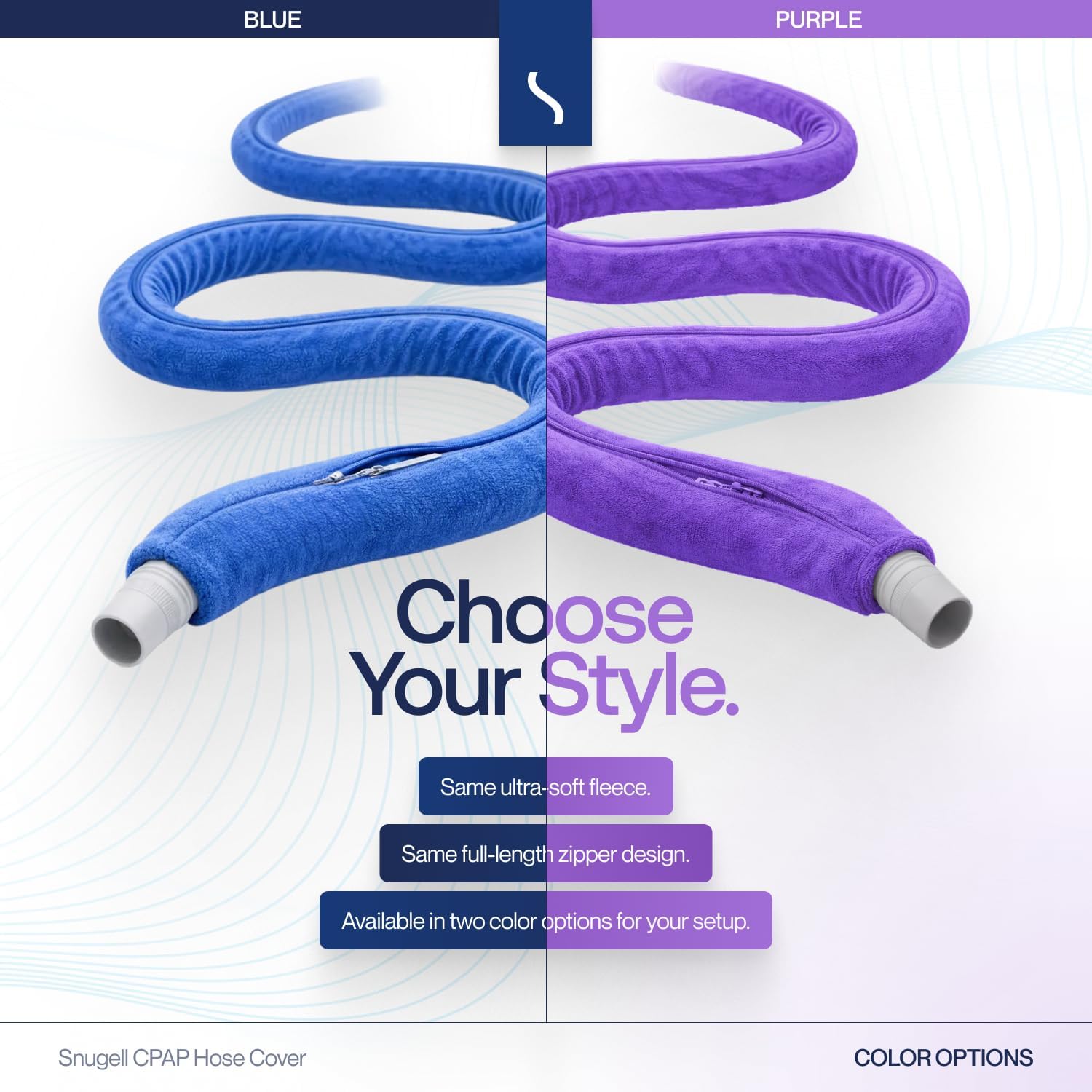 Snugell CPAP Hose Cover – 6ft Tubing Wrap in Purple – Compatible with ResMed, Fisher & Paykel, and Other Brands – Ultra-Soft Full Zippered Fleece CPAP Tube Cover for Insulation and Protection