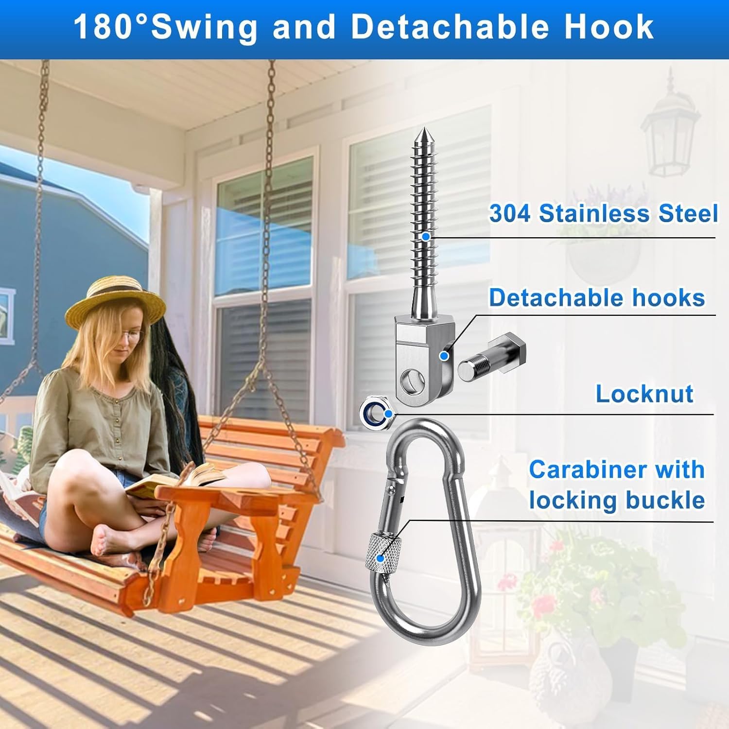 BeneLabel 4 Packs M10 Stainless Steel Swing Hangers 1500LB Capacity Swing Bolts for Wood Beams Heavy Duty Swing Set Hardware Brackets for Swingset, Porch Swing