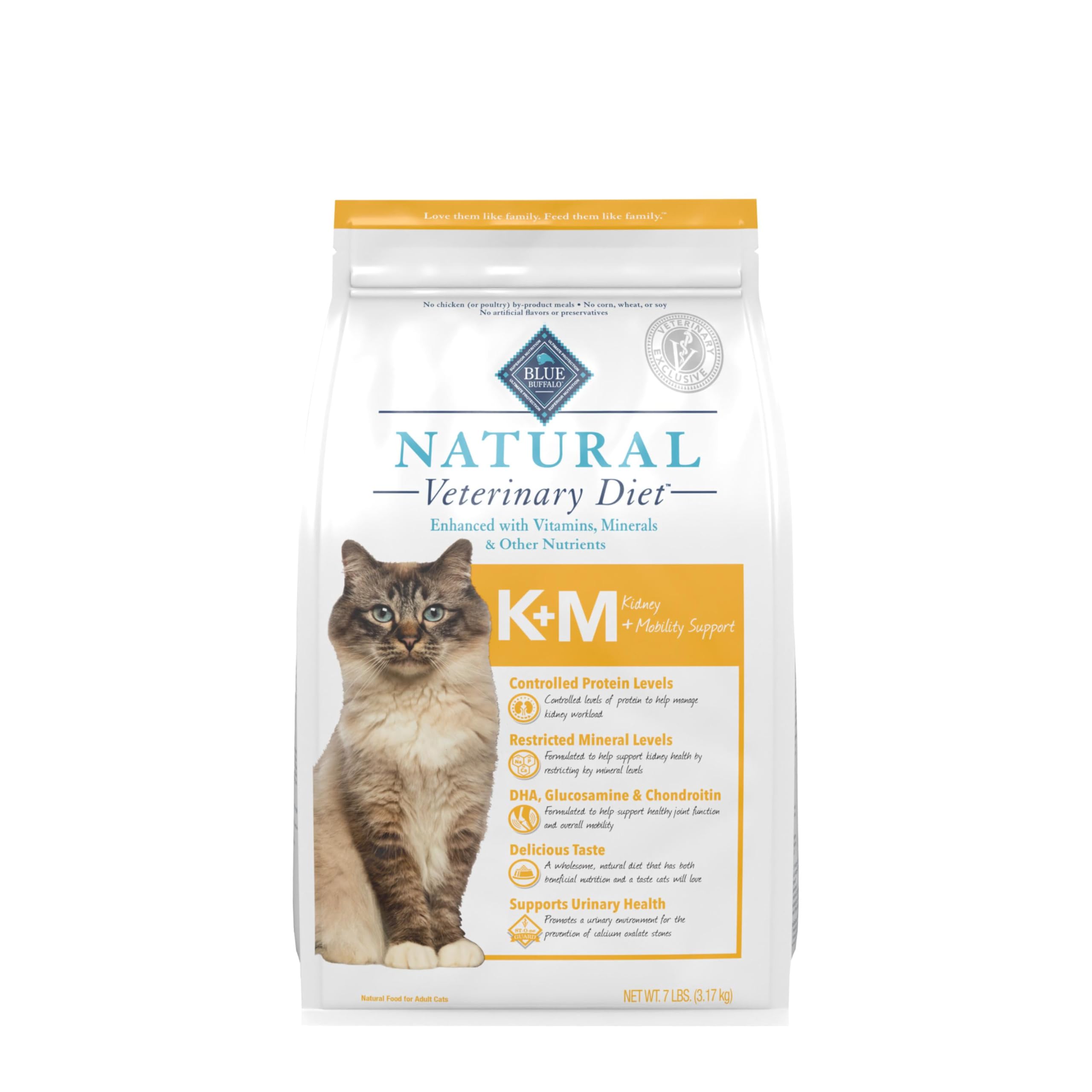 Natural Veterinary Diet K+M Kidney + Mobility Support Dry Cat Food, Chicken 7-Lb Bag