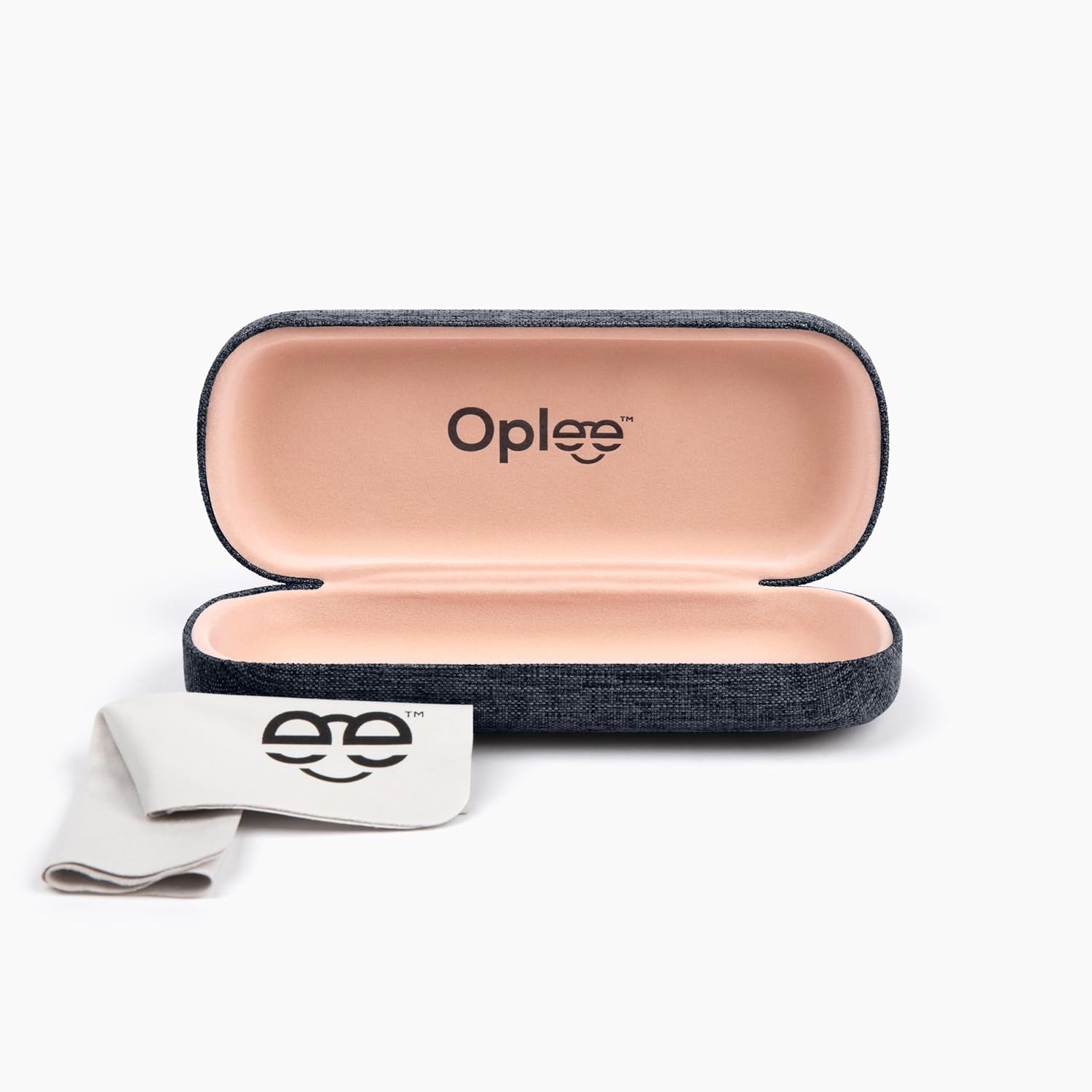 Oplee™ Linen-Covered Hard Shell Eyeglass Case with Grey Microfiber Cloth