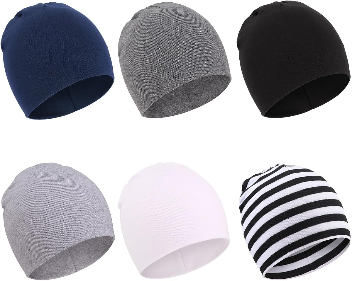 DRESHOW BQUBO Paquete de 6 gorros de bebé para niños y niñas, gorro de bebé unisex, gorro de punto suave, gorro de guardería para recién nacido, niño pequeño