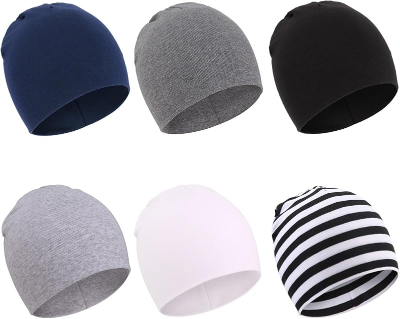 DRESHOW BQUBO Paquete de 6 gorros de bebé para niños y niñas, gorro de bebé unisex, gorro de punto suave, gorro de guardería para recién nacido, niño pequeño