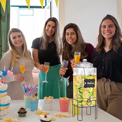 Miniatura 7 de Dispensador de bebidas de vidrio de 2 galones, dispensadores de bebidas para fiestas, Navidad, dispensador de bebidas con soporte y tapa de vidrio,
