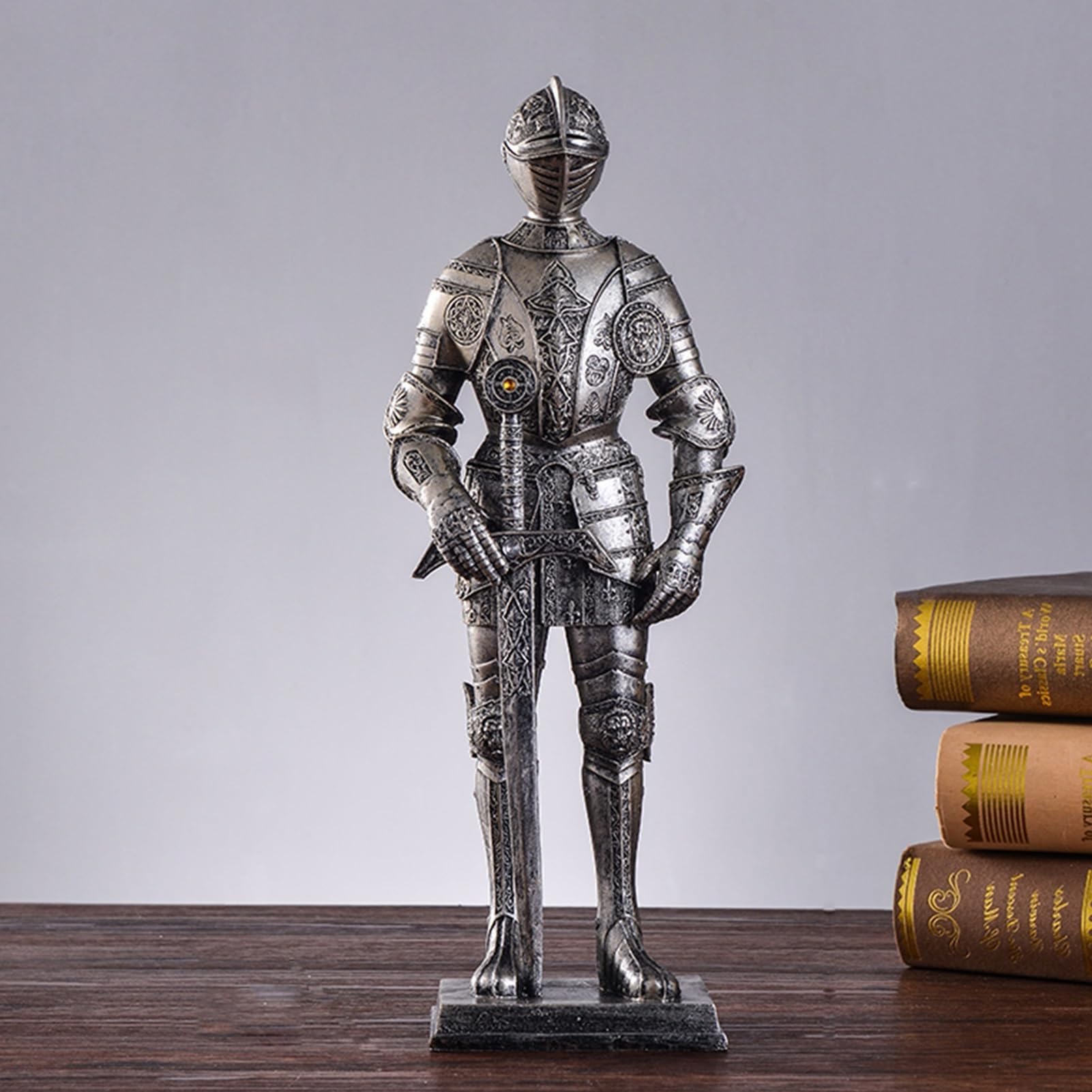 Zabawna statuetka artystyczna rzeźba - figurka na biurko, żywica żołnierz sztuka statuetka, europejski średniowieczny rycerz zbroja ozdoba rzeźba, dekoracja stołu żywa ozdoba na biurko do