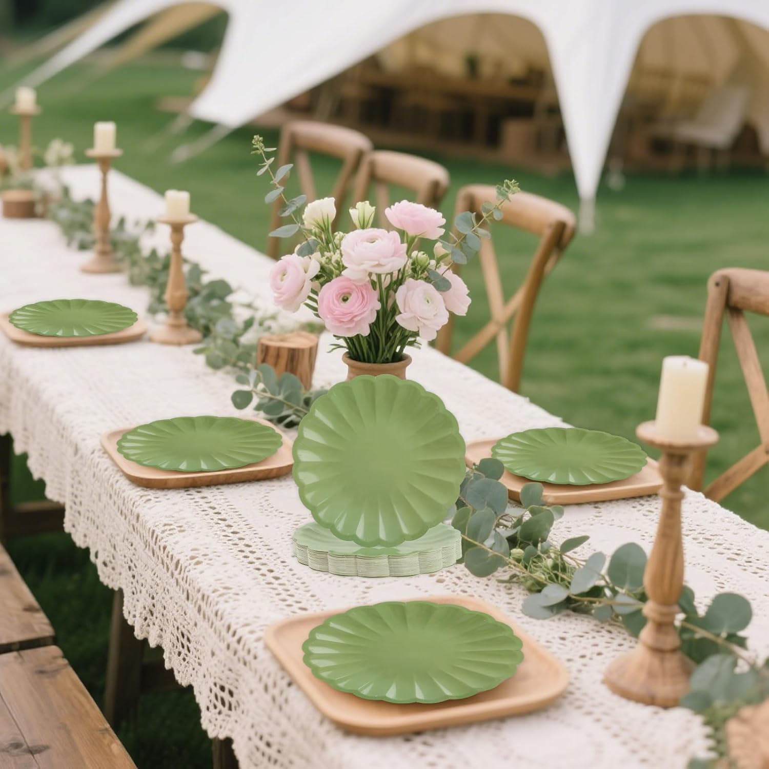 50Pcs Large Scalloped Sage Green Paper Plates 7Inch Shell Edge Dessert Plates for Cake Salad Fruit Disposable Dessert Serving Plates for Birthday Wedding Baby Shower Party Decorations - Image 5