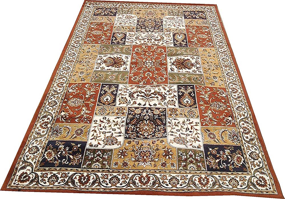 Kashmiri Traditional Persian Style Wool & Wool Blend Carpet with 12 MM Pile Height 2x6 Feet Rust Colour