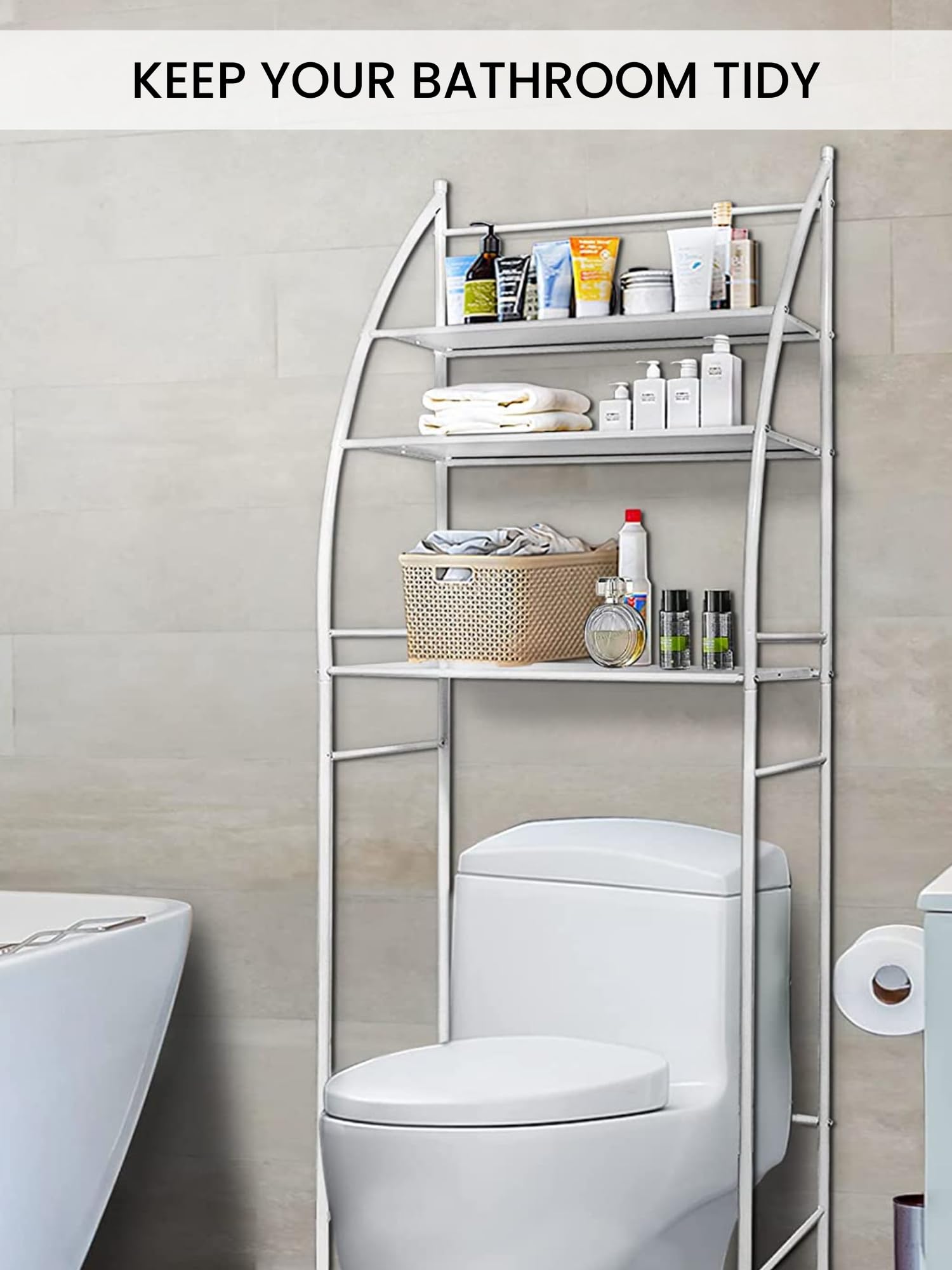 MAGIC SELECT Étagère de Salle de Bain sur WC avec 3 Niveaux. Pieds Réglables en Hauteur Blanc.