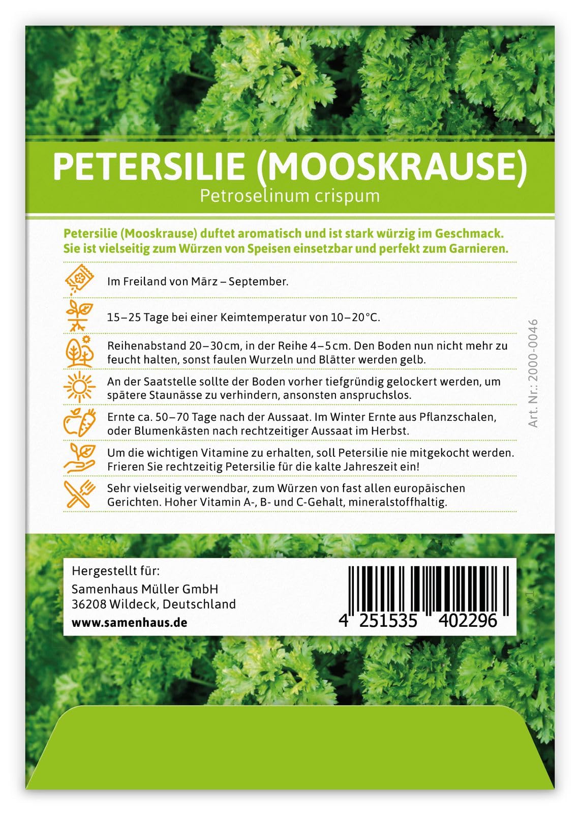 FLORTUS 2000-0046-100 Petersilie Mooskrause (100 Tütchen) (Petersiliensamen)