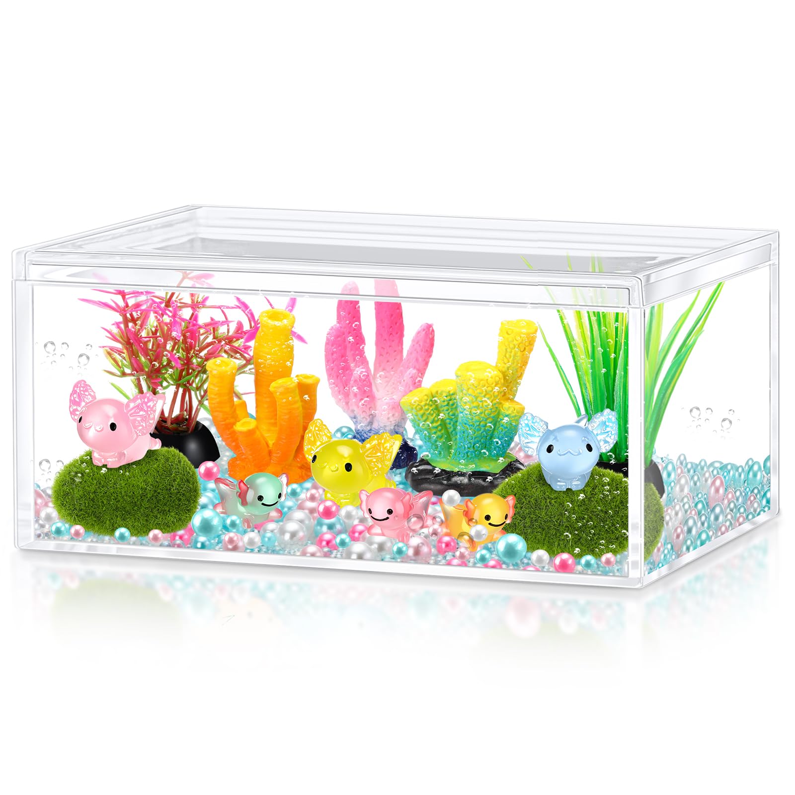 HyDren Axolotl Crafts DIY Tank Glow in The Dark Mini Axolotl Figures Gift for Home Sea Themed Birthday Party Decorations (Vivd)