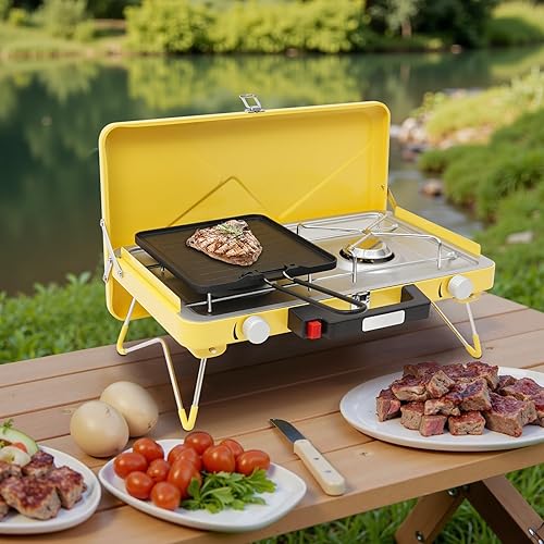 Miniatura 2 de 2-Burner Camping Stove, Portable Campings Stove with Two 3500W Burners, Tabletop Stoves for Outdoor Camping, Picnics, Hiking