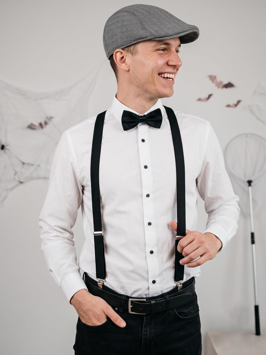 Dog Catcher Costume Halloween Accessories Set with Dalmatian Dog Catcher Net Hat Bowtie Suspenders for Adult Men image 4