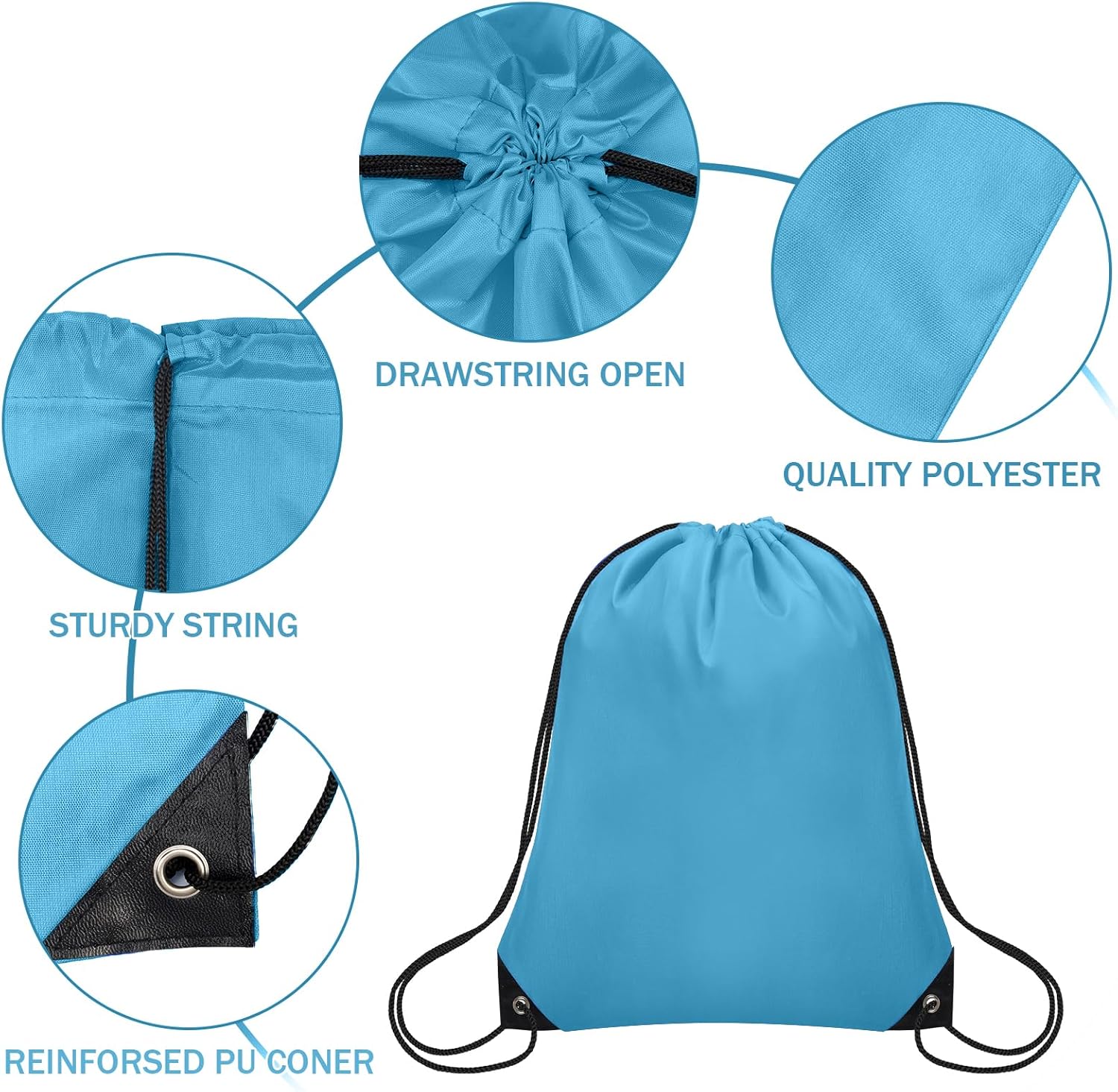 10Pcs Drawstring Backpack Bulk Cinch Bag, Drawstring Bags Polyester for Gym Sports Beach Party Trip (Sky Blue) - Image 6