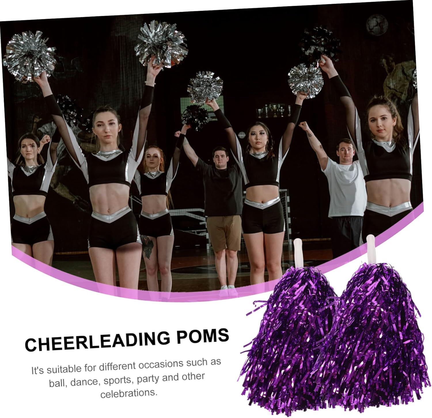 MOBUTOFU 16pcs Cheerleader Pom Poms Handles Cheering for Sports Events and Dance Competitions Handheld Cheerleading Accessories