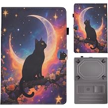 PU Leather Tab Case for Universal 10-11" Vibrant Colors & Stylish Patterns, Cover Protection, Stand, for DOOGEE Blackview Tablet 10, Moonlight Cat