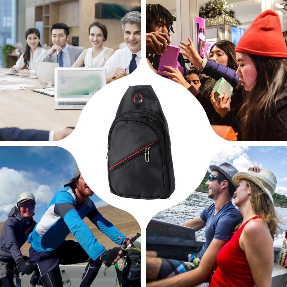FAVOMOTO Crossbody Chest Sling Bag Black Men's Oxford Cloth Large Capacity