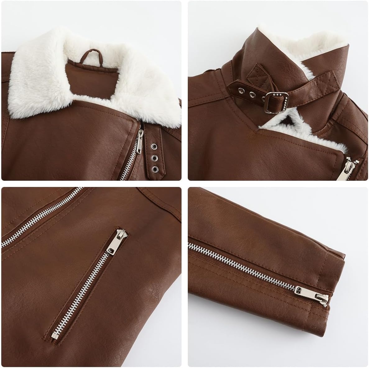 Cropped Faux Leather Jacket Women, Faux Lamsbkin Hooded Leather Jacket Fur Coat, Faux Shearing Moto Jacket