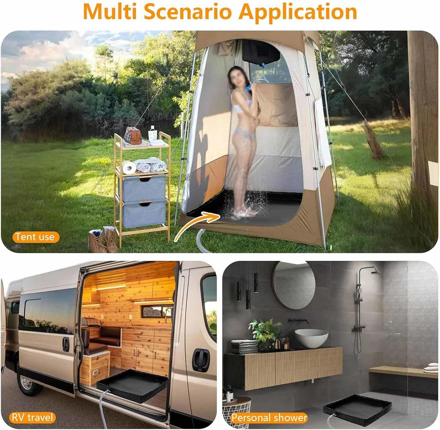 Rv Shower Base, with Drain Pipe Outdoor Shower Flooring, Collapsible Rv Shower Enclosure for RV, Outdoor,Indoor Shower Stall Enclosures