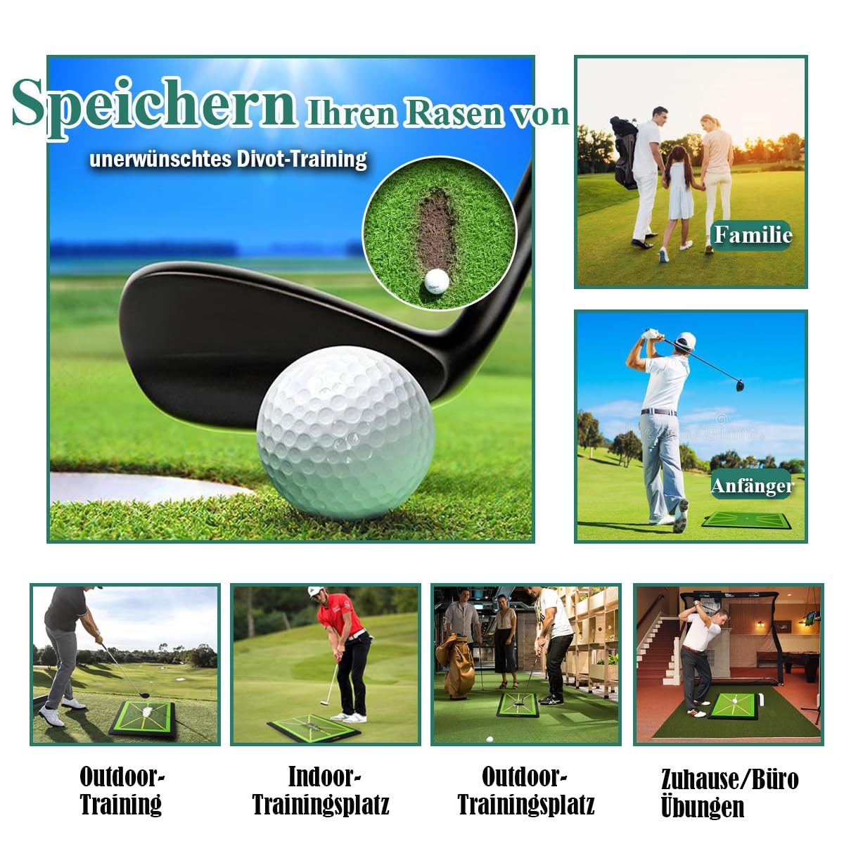 Premium-Golf-Übungsschwungmatte – Path Feedback Golf-Trainingsmatte – Schlagmatte für drinnen und draußen – Erweiterte Führungen -Schlagmatte mit Gummirückseite Bewegliches golflager