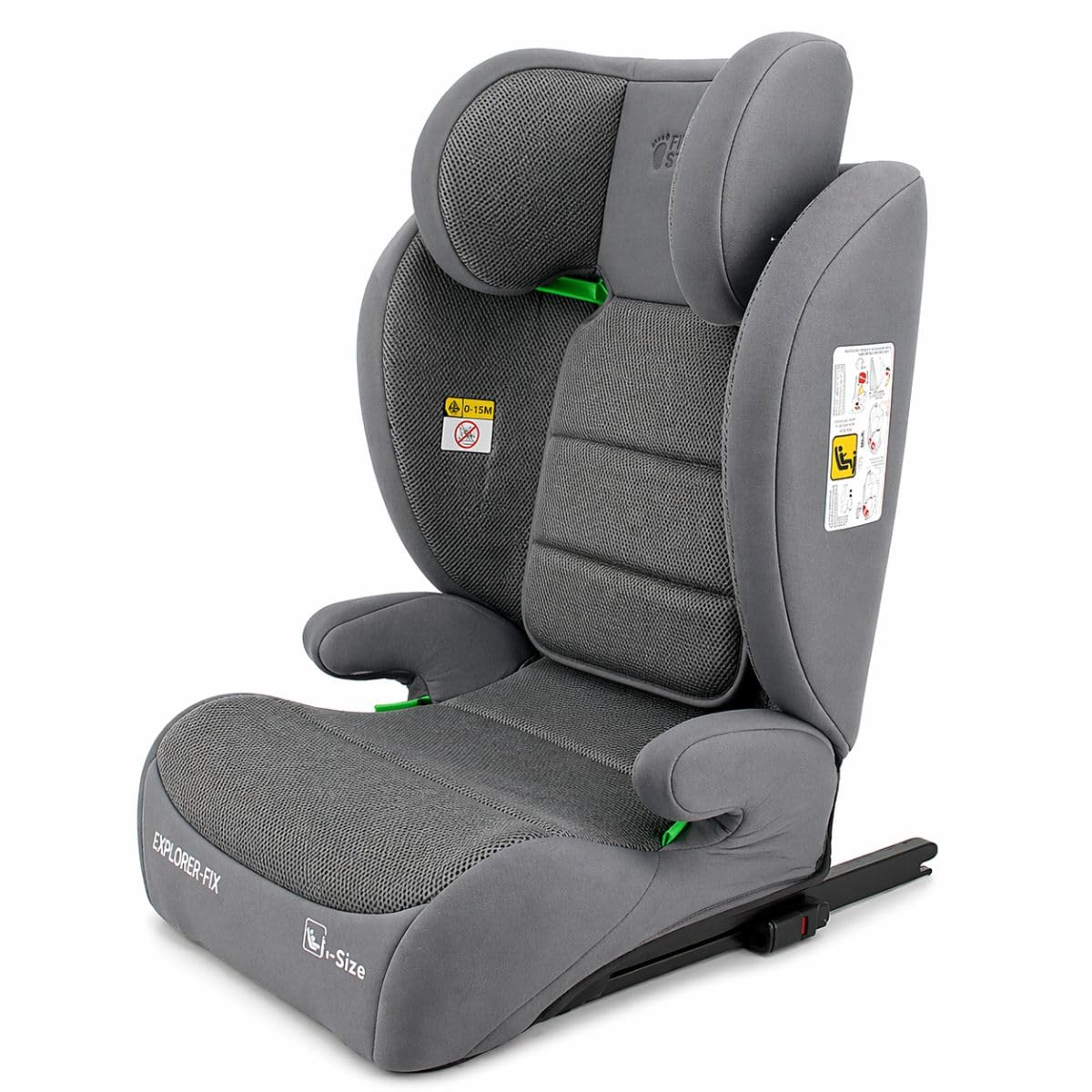 First Step Explorer Fix Silla Coche Niño i-Size (100-150 cm), Grupo 2/3 ISOFIX, Reposacabezas 13 Posiciones, Reclinable, Protección Lateral SPS, De 3,5 a 12 Años, Convertible en Alzador, Gris