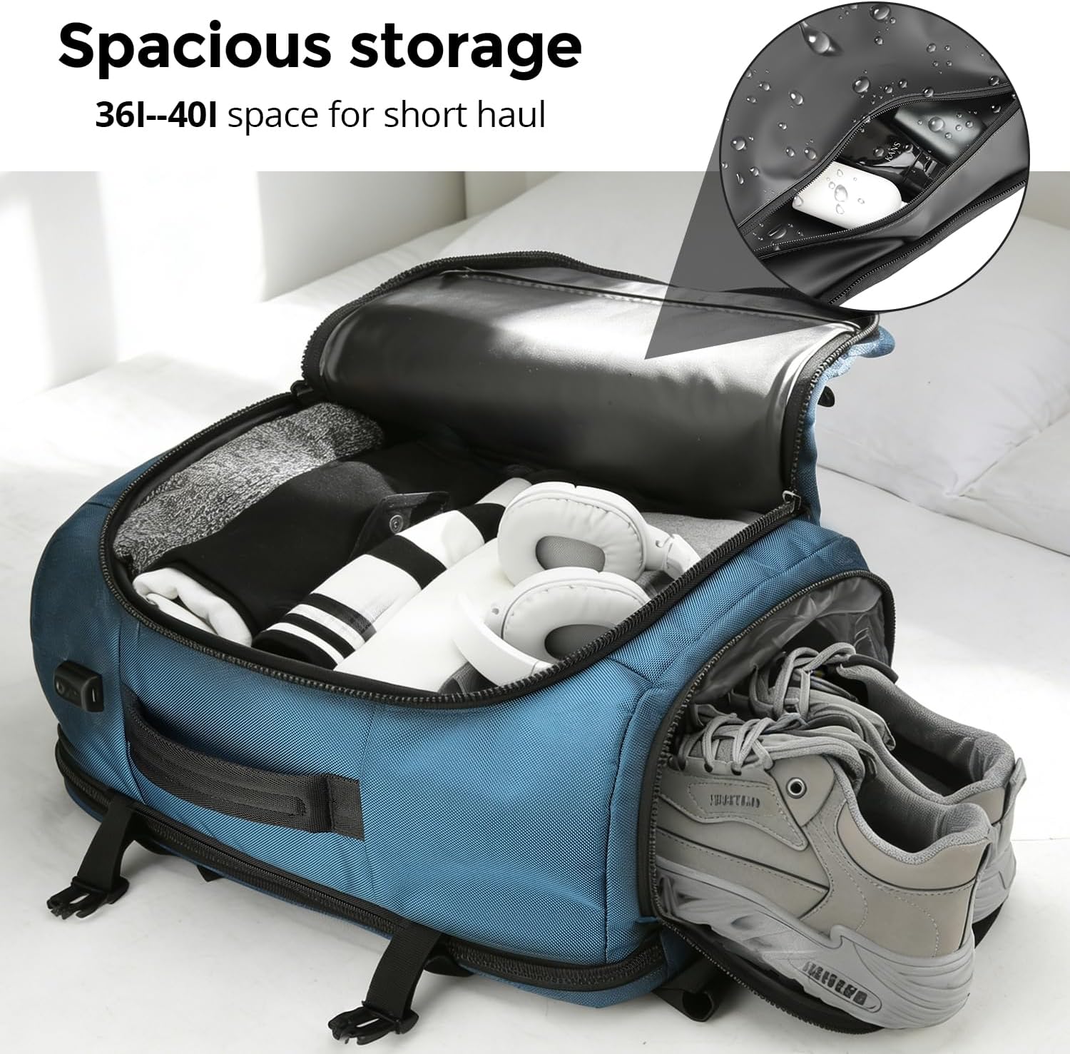Swissdigital Design Travel Backpack 41.5L,TSA Friendly Flight Approved Carry-on Luggage Hand,with USB Charging Port Large Weekender Bag Fits 17 Inch Laptop Backpack Blue | SD1756-30