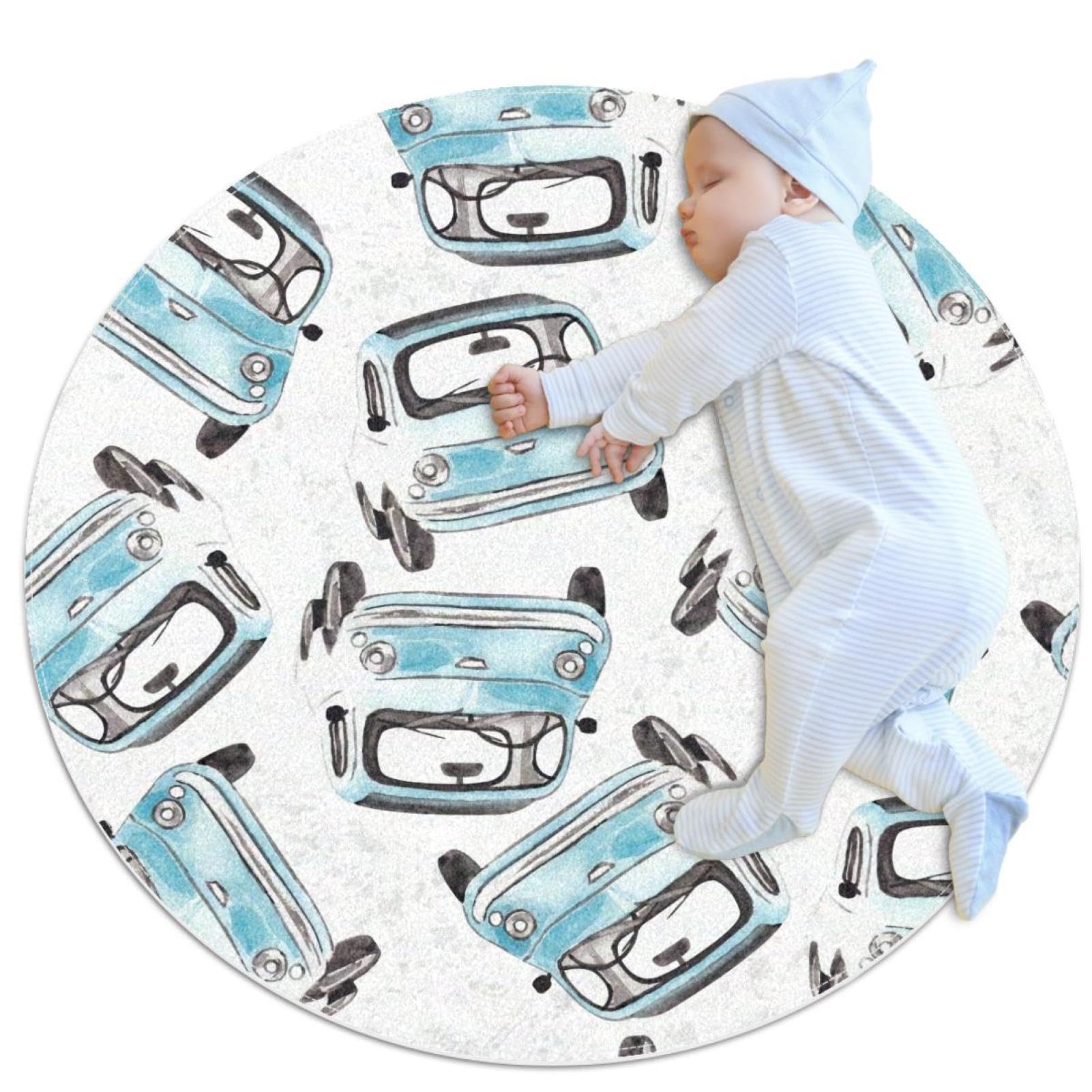 Tapis de salle de bain anti-glisse rond pour chambre d'enfant vieux bleu