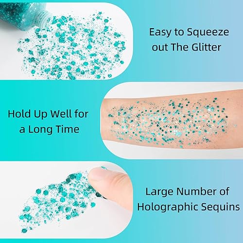 Miniatura 187 de MEICOLY Purpurina para cabello infantil, maquillaje de Halloween con purpurina brillante, lentejuelas de sirena para rostro y cuerpo, purpurina