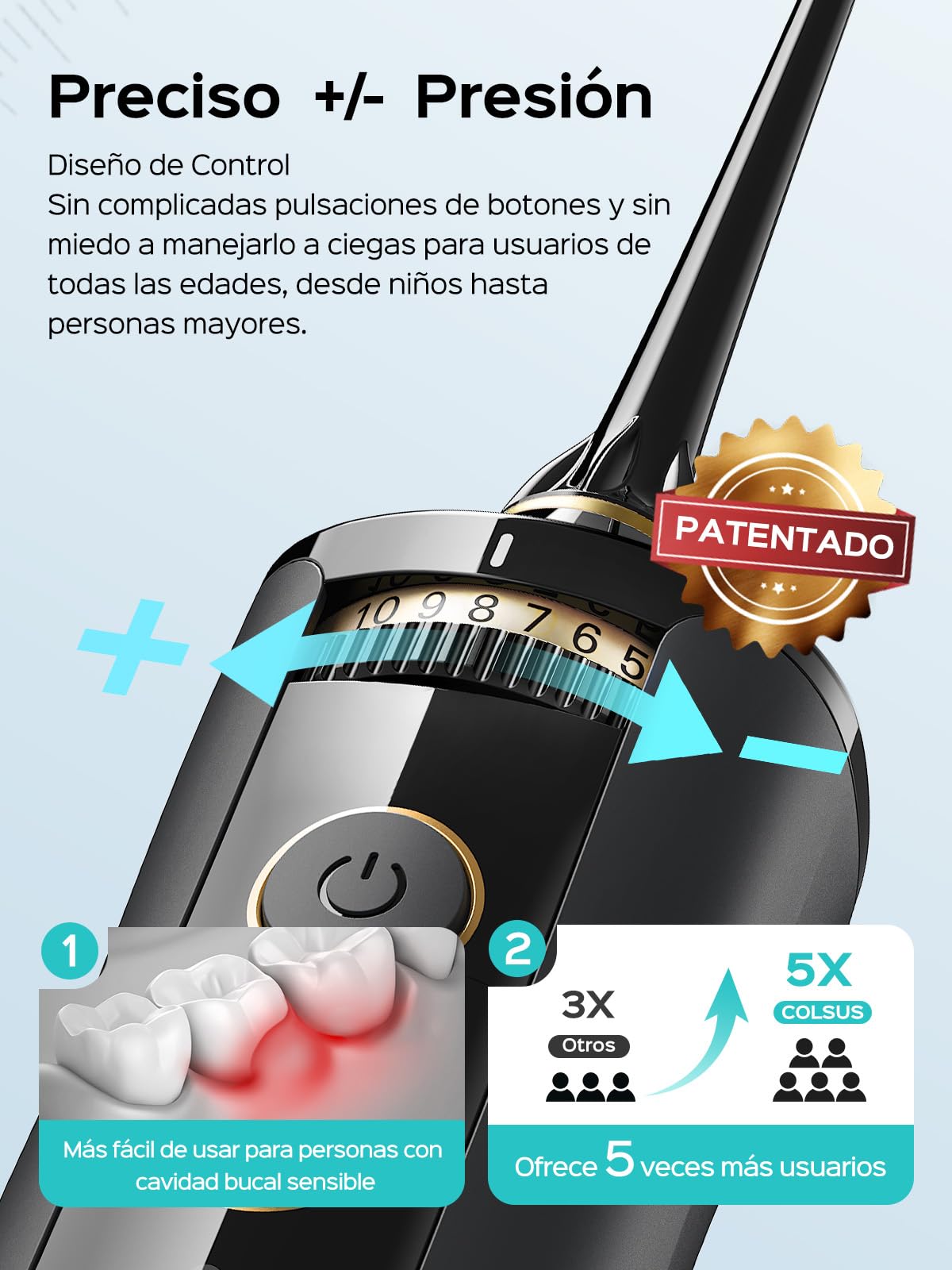COSLUS E40 Irrigador Dental Inalambrico 2026 Upgraded Limpiador Dientes Eléctrico: 10 Niveles de Control Suave 300ML Irrigador Dental Portatil Recargable Irrigador Bucal a Prueba Agua (Negro)