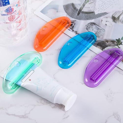 Miniatura 7 de LOVEINUSA Exprimidor de pasta de dientes, exprimidor de tubo de pasta de dientes, 4 piezas, clips de pasta de dientes colgantes para baño, colores
