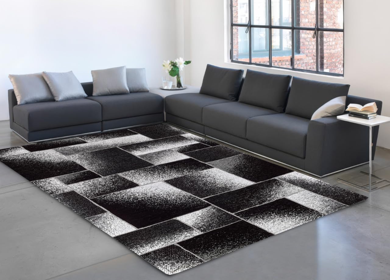 BIANCHERIAWEB Tappeto Salotto Velour Antiscivolo Disegno Tetrix By Suardi 65x110(2Tappeti) Nero