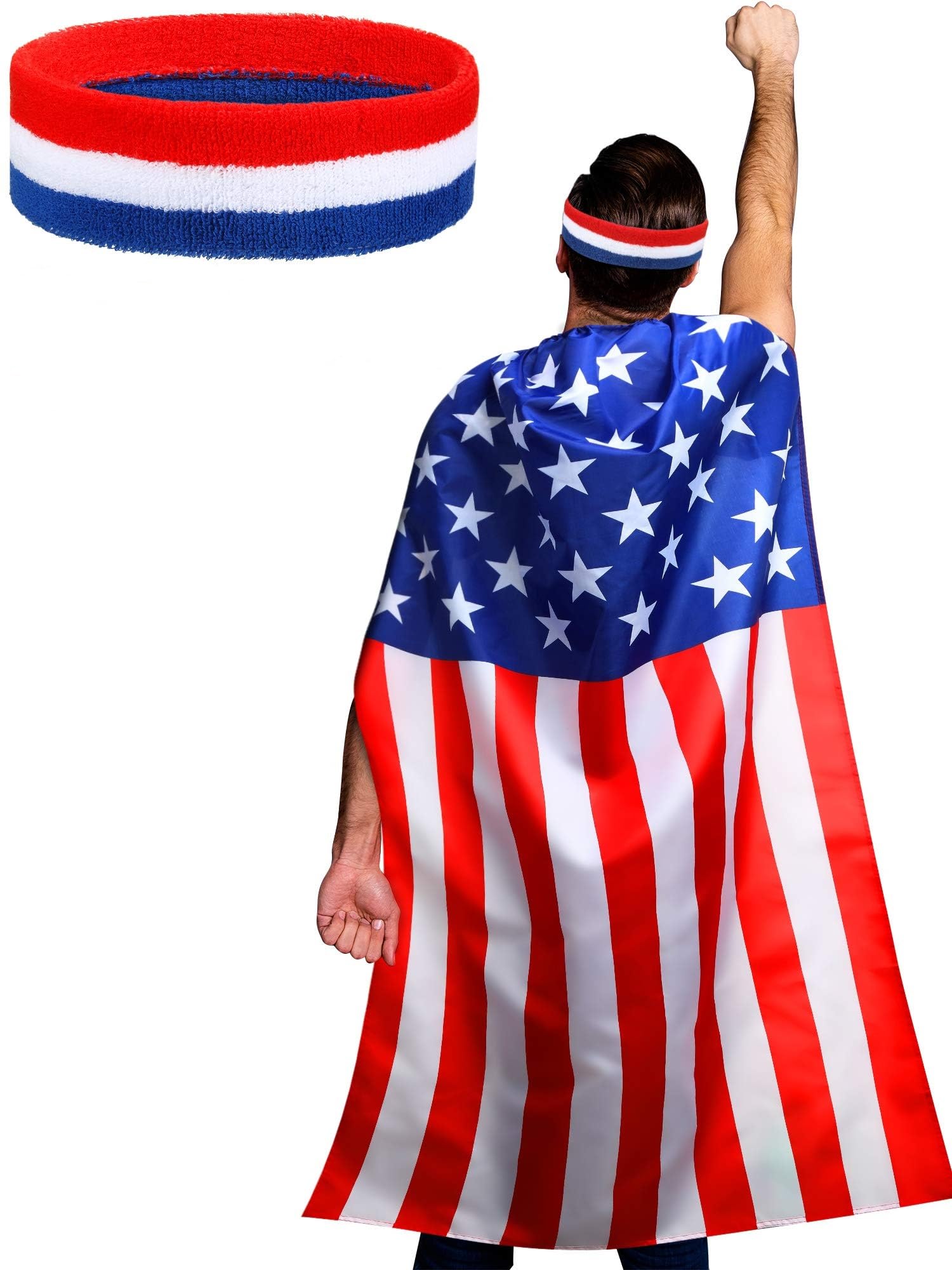 American Flag Costume Cape for 4th of July Retro 80s USA Red White and Blue Bandana Headband Outfits