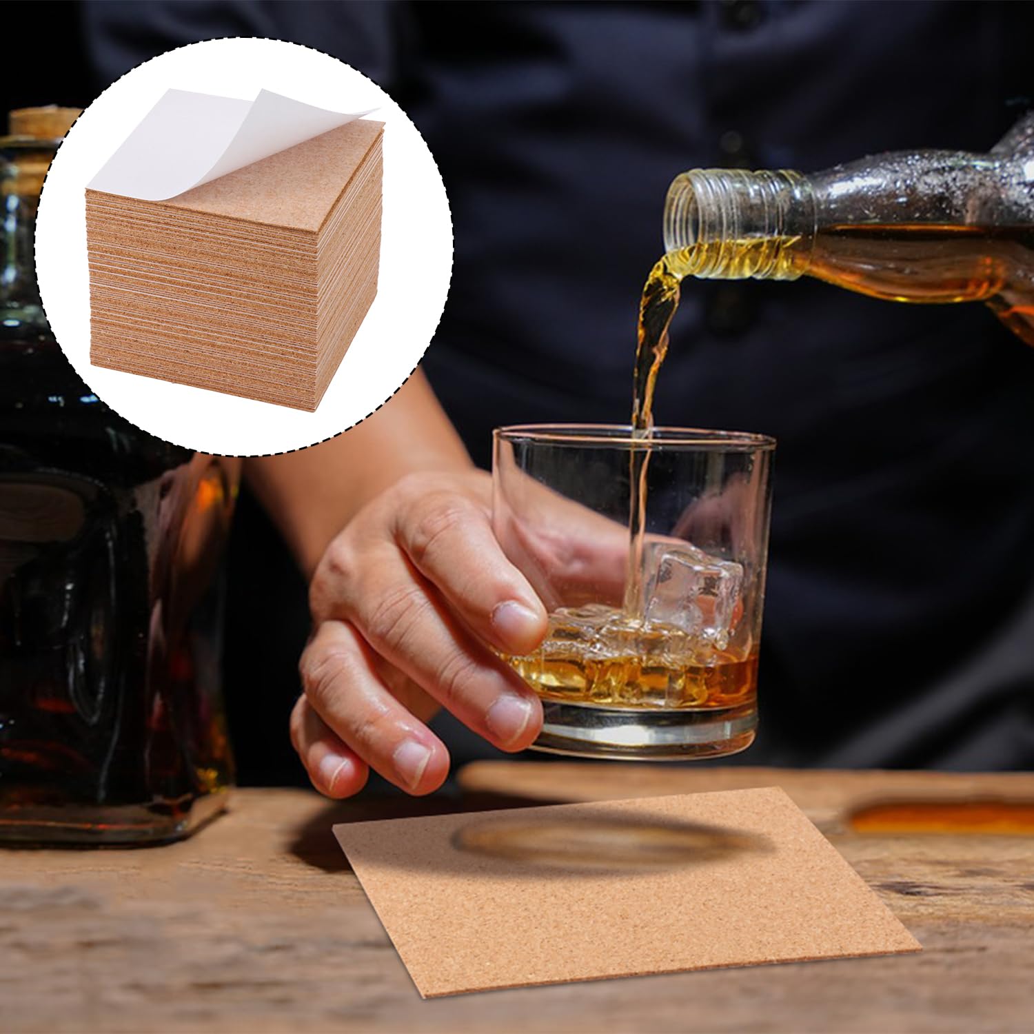 300 pezzi quadrati autoadesivi in sughero, 10 x 10 cm, quadrati con retro in sughero, per sottobicchieri, perfetti per progetti fai da te e artigianato
