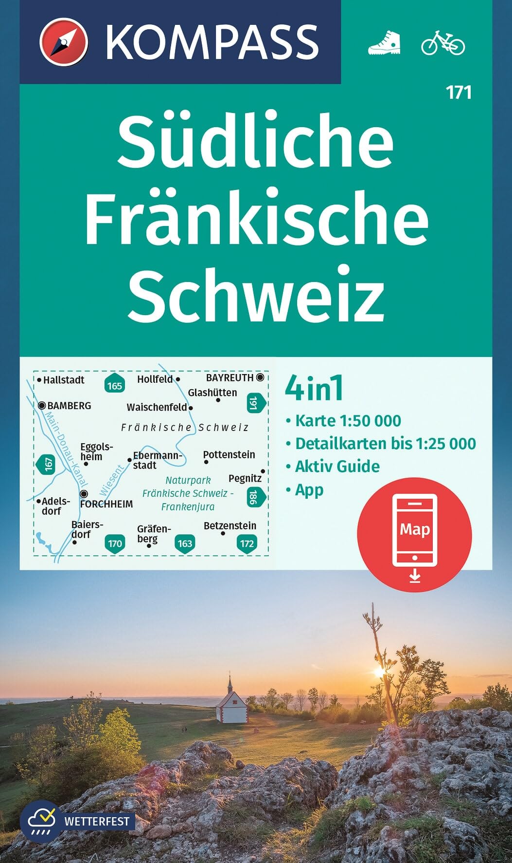 Fränkische Schweiz Südliche (171): 4in1 Wanderkarte mit Aktiv Guide und Detailkarten inklusive Karte zur offline Verwendung in der KOMPASS-App. Fahrradfahren.