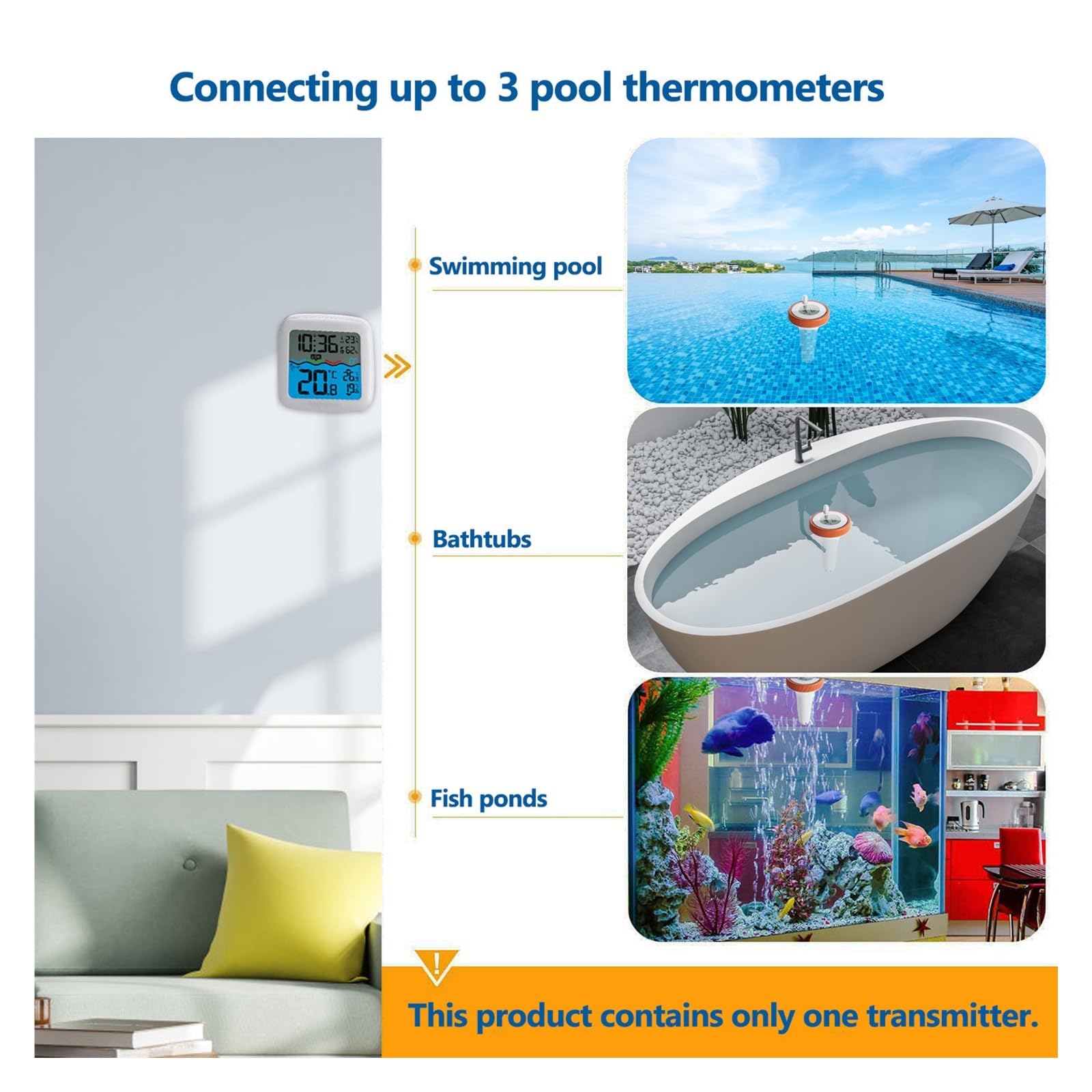 Termómetro Digital Flotante For Piscina, Control Remoto Inalámbrico, Termómetro Interior For Exteriores, For Piscina, Baño, Agua, Spas, Acuarios Monitor Precisión